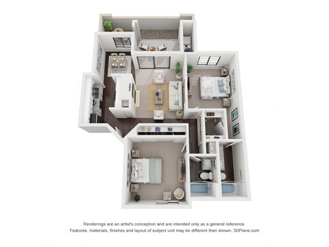 Floor plan for 2 beds, 2 baths, 1080 sqft